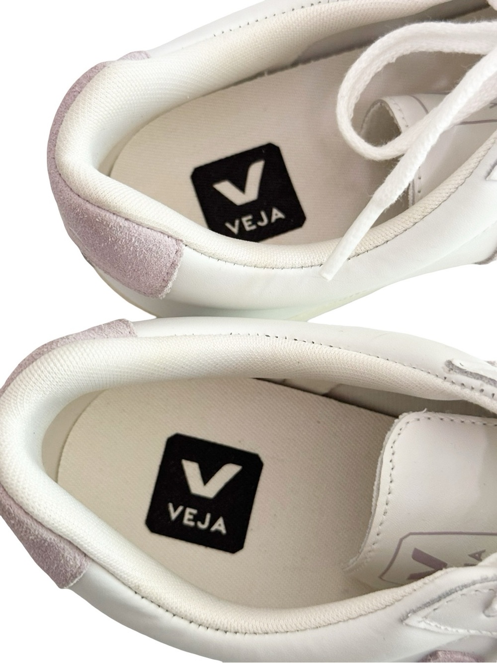 Veja White Sneakers with Lilac V Detail - Picture 10 of 13